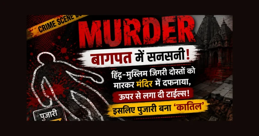 बागपत मर्डर केस में मंदिर परिसर में दफनाए गए दो दोस्तों की हत्या को दर्शाता क्राइम सीन ग्राफिक