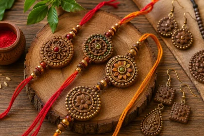 गोबर से बनी राखी ज्वैलरी के अलग-अलग डिजाइन