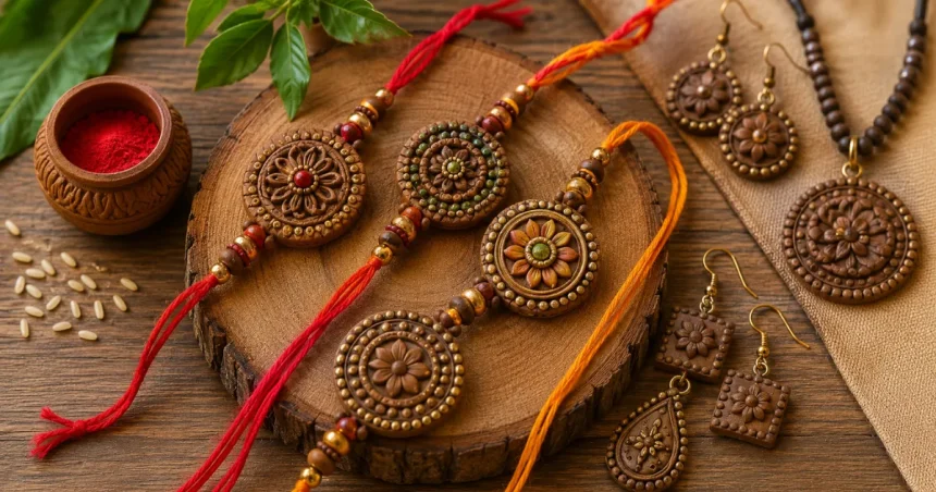 गोबर से बनी राखी ज्वैलरी के अलग-अलग डिजाइन