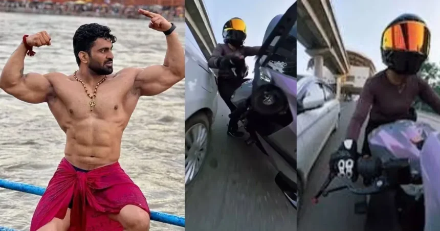 गुरुग्राम हिट एंड रन मामले में आरोपी कल्याण बैंसला की कार और बाइक टक्कर का दृश्य