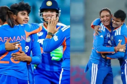 IND vs PAK Women's Asia Cup 2026 में भारतीय टीम की जश्न मनाती तस्वीर