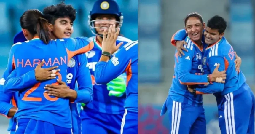 IND vs PAK Women's Asia Cup 2026 में भारतीय टीम की जश्न मनाती तस्वीर