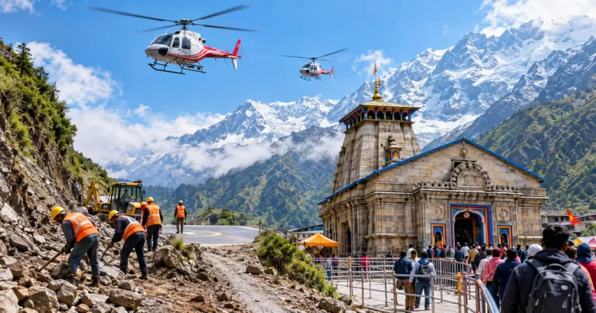 केदारनाथ हेलीकॉप्टर सेवा दोबारा शुरू, पैदल मार्ग से मलबा हटाने का काम जारी।
