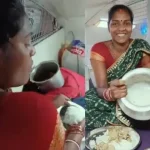 ट्रेन में खाना परोसने का वीडियो वायरल दिखाती तस्वीर