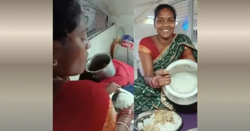 ट्रेन में खाना परोसने का वीडियो वायरल दिखाती तस्वीर